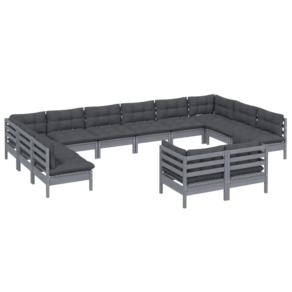 vidaXL Set mobilier relaxare de grădină & perne 12 piese gri lemn pin vidaXL Set mobilier relaxare de grădină & perne 12 piese gri lemn pin