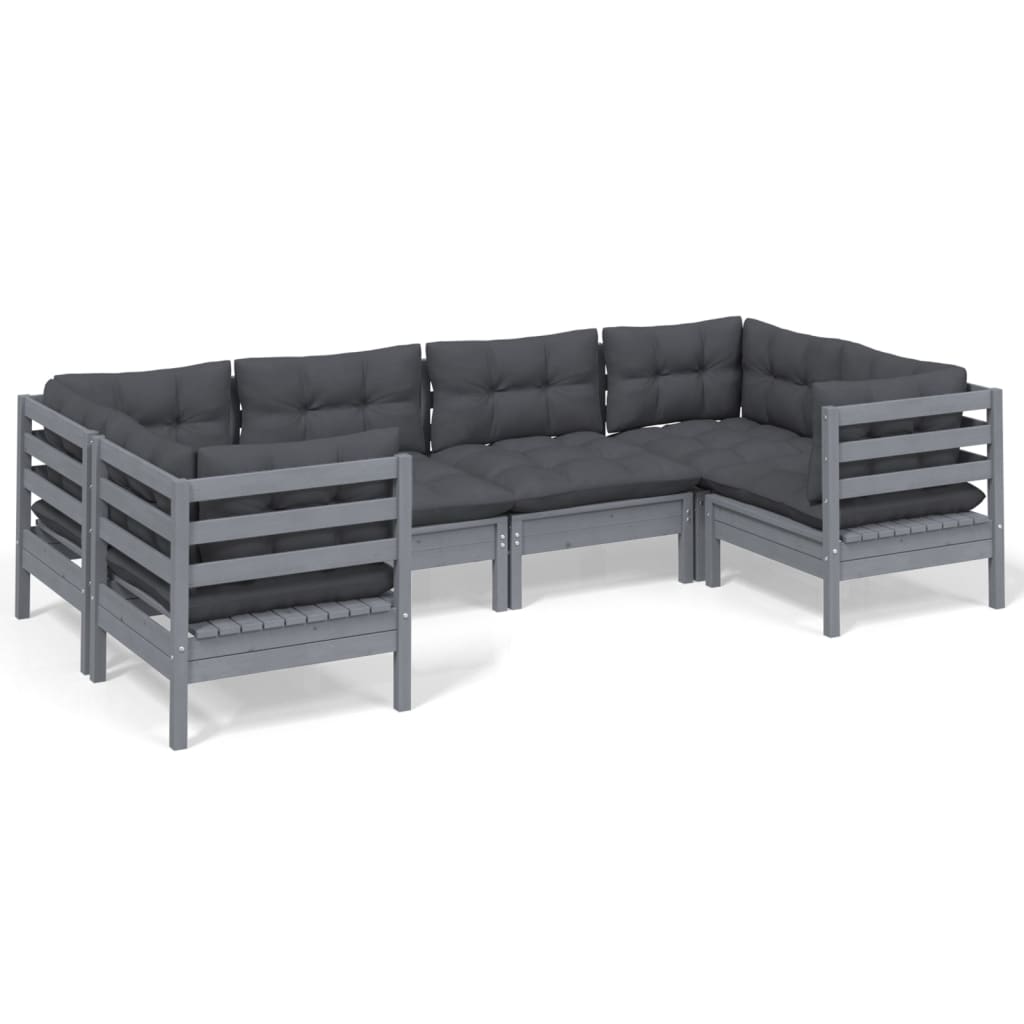 vidaXL Set mobilier grădină cu perne gri, 6 piese, lemn de pin vidaXL Set mobilier grădină cu perne gri, 6 piese, lemn de pin