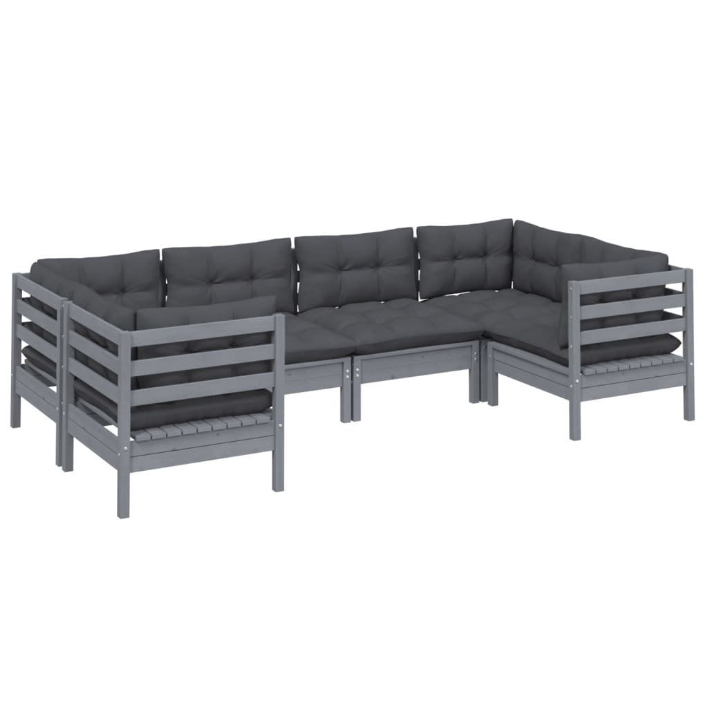 vidaXL Set mobilier grădină cu perne gri, 6 piese, lemn de pin vidaXL Set mobilier grădină cu perne gri, 6 piese, lemn de pin