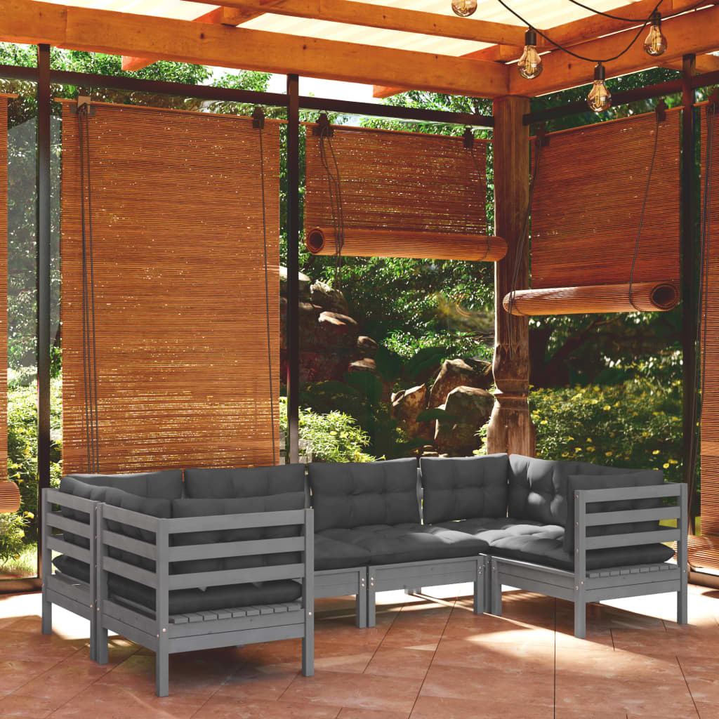 vidaXL Set mobilier grădină cu perne gri, 6 piese, lemn de pin vidaXL Set mobilier grădină cu perne gri, 6 piese, lemn de pin
