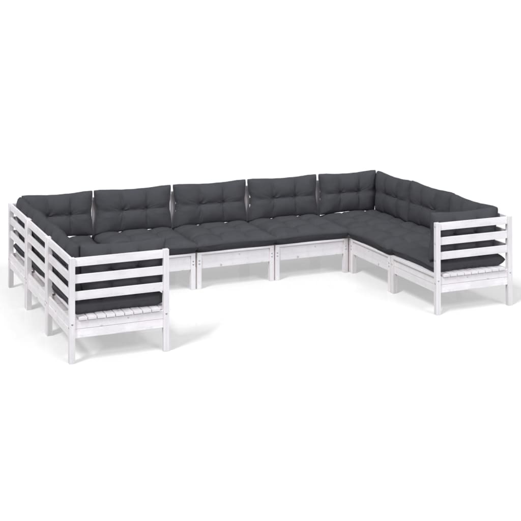vidaXL Set mobilier de grădină cu perne, 9 piese, alb, lemn masiv pin vidaXL Set mobilier de grădină cu perne, 9 piese, alb, lemn masiv pin
