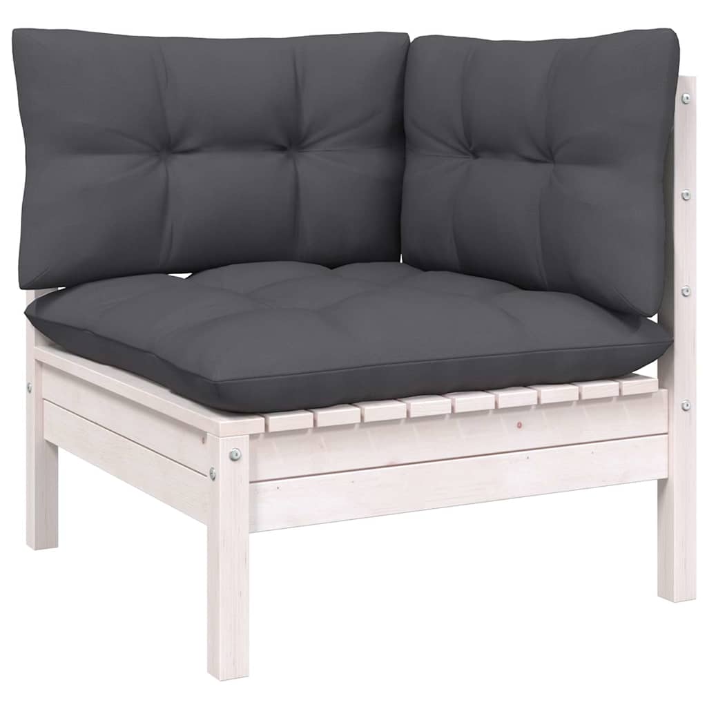 vidaXL Set mobilier de grădină cu perne, 9 piese, alb, lemn masiv pin vidaXL Set mobilier de grădină cu perne, 9 piese, alb, lemn masiv pin