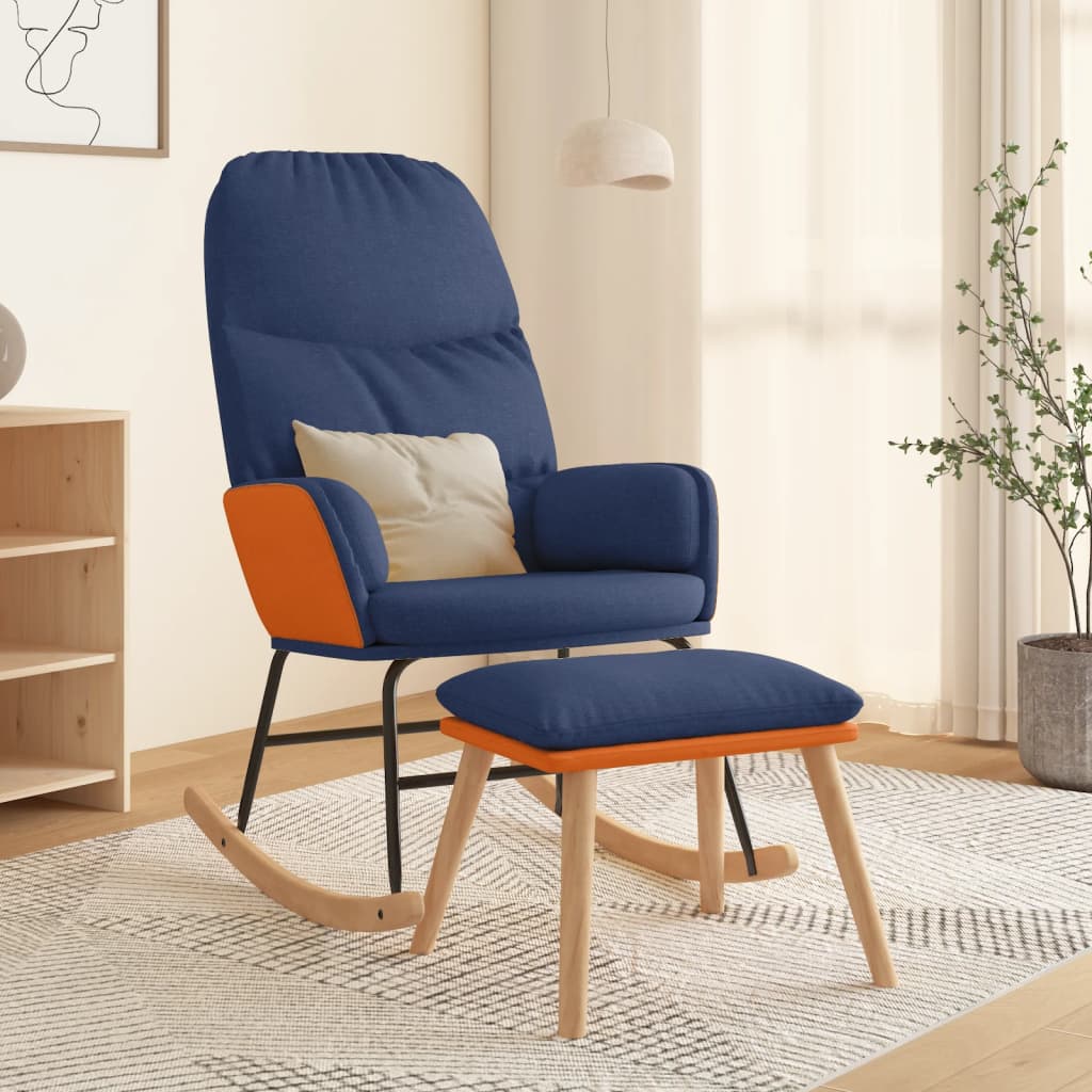 vidaXL Scaun balansoar cu taburet, albastru, textil vidaXL Scaun balansoar cu taburet, albastru, textil