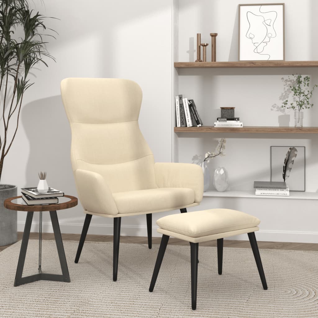 vidaXL Scaun de relaxare cu taburet, crem, textil vidaXL Scaun de relaxare cu taburet, crem, textil