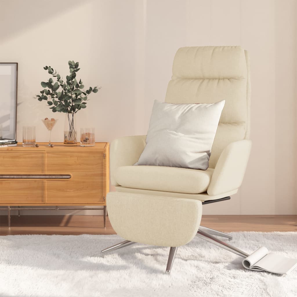 vidaXL Scaun de relaxare cu taburet, crem, material textil vidaXL Scaun de relaxare cu taburet, crem, material textil
