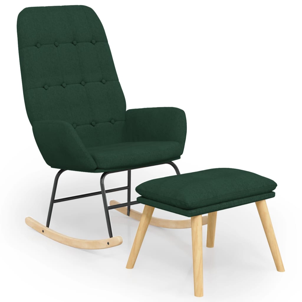 vidaXL Scaun balansoar cu taburet, verde închis, textil vidaXL Scaun balansoar cu taburet, verde închis, textil