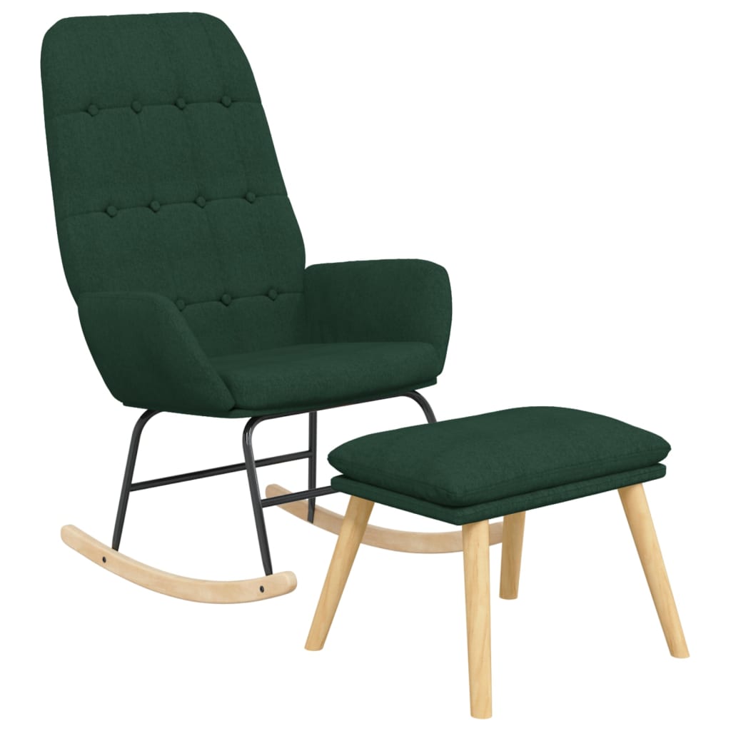 vidaXL Scaun balansoar cu taburet, verde închis, textil vidaXL Scaun balansoar cu taburet, verde închis, textil