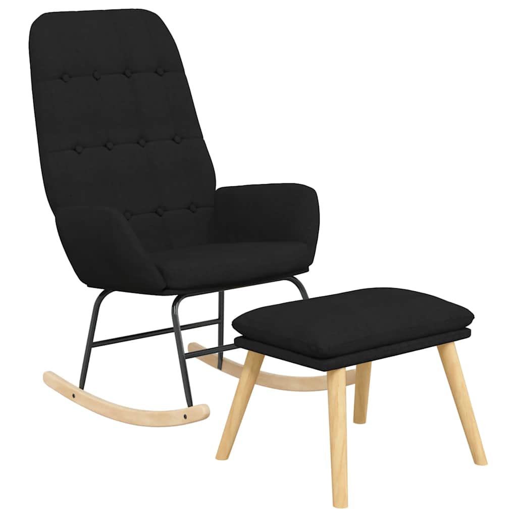 vidaXL Scaun balansoar cu taburet, Negru, material textil vidaXL Scaun balansoar cu taburet, Negru, material textil