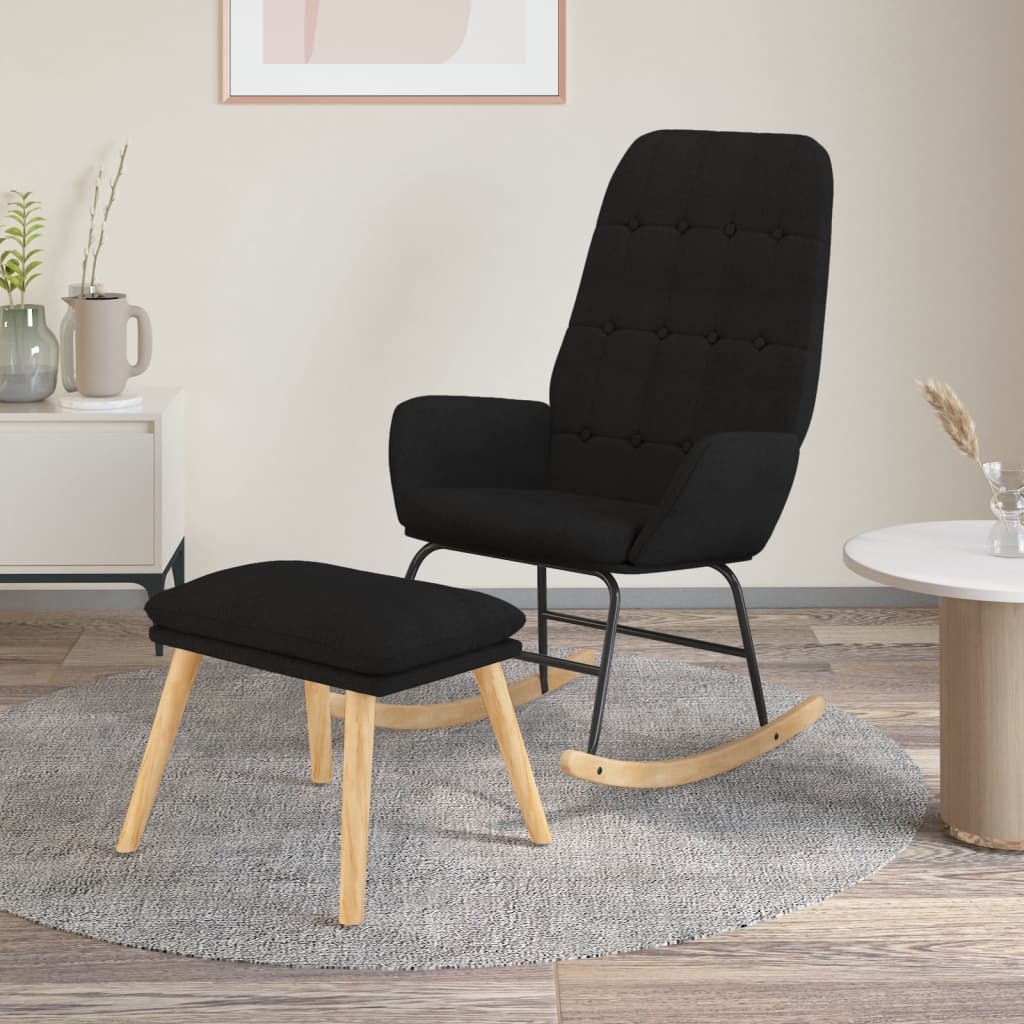 vidaXL Scaun balansoar cu taburet, Negru, material textil vidaXL Scaun balansoar cu taburet, Negru, material textil