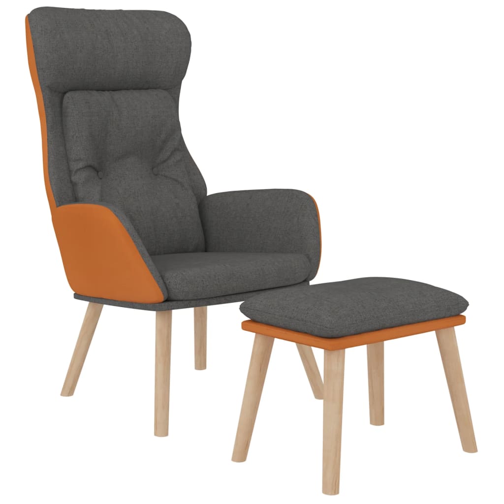 vidaXL Scaun de relaxare cu taburet gri închis piele ecologică/textil vidaXL Scaun de relaxare cu taburet gri închis piele ecologică/textil