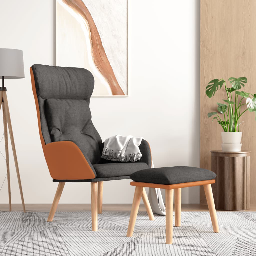 vidaXL Scaun de relaxare cu taburet gri închis piele ecologică/textil vidaXL Scaun de relaxare cu taburet gri închis piele ecologică/textil