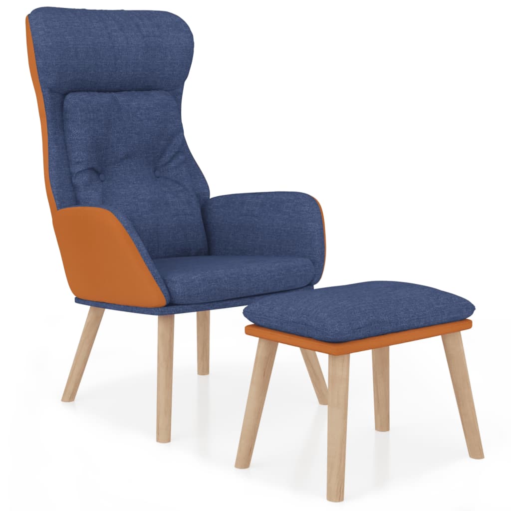 vidaXL Scaun de relaxare cu taburet, albastru, piele ecologică/textil vidaXL Scaun de relaxare cu taburet, albastru, piele ecologică/textil