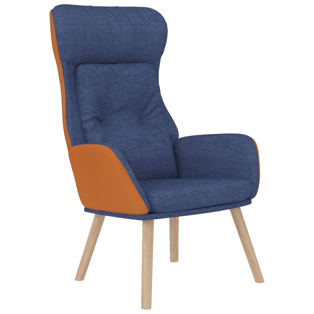 vidaXL Scaun de relaxare cu taburet, albastru, piele ecologică/textil vidaXL Scaun de relaxare cu taburet, albastru, piele ecologică/textil