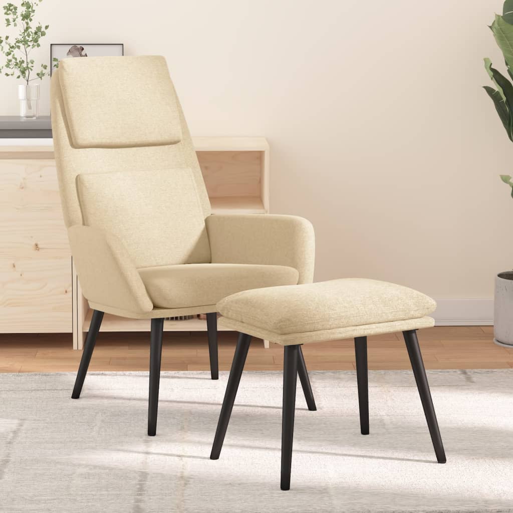 vidaXL Scaun de relaxare cu taburet, crem, textil vidaXL Scaun de relaxare cu taburet, crem, textil