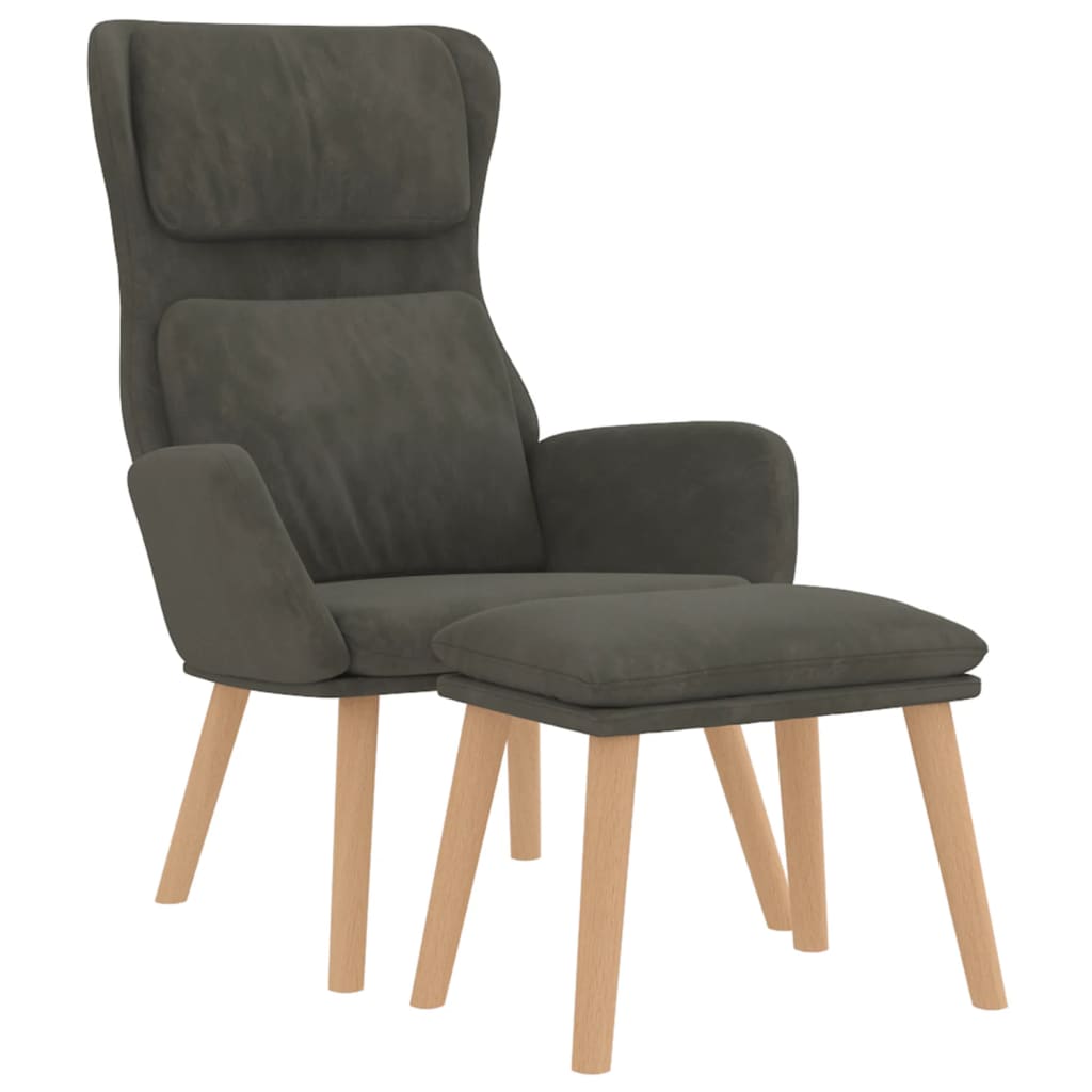 vidaXL Scaun de relaxare cu taburet, gri închis, catifea vidaXL Scaun de relaxare cu taburet, gri închis, catifea