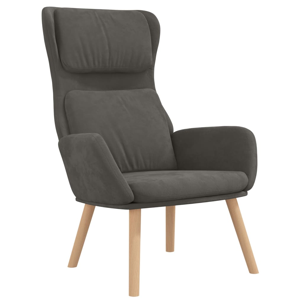 vidaXL Scaun de relaxare cu taburet, gri închis, catifea vidaXL Scaun de relaxare cu taburet, gri închis, catifea