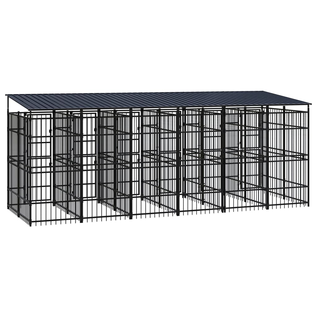 vidaXL Padoc pentru câini de exterior cu acoperiș, 11,06 m², oțel vidaXL Padoc pentru câini de exterior cu acoperiș, 11,06 m², oțel