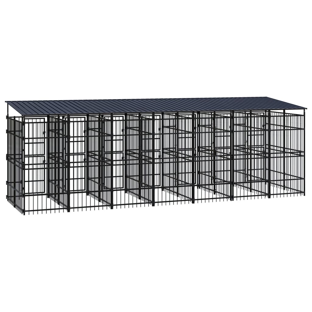 vidaXL Padoc pentru câini de exterior cu acoperiș, 12,9 m², oțel