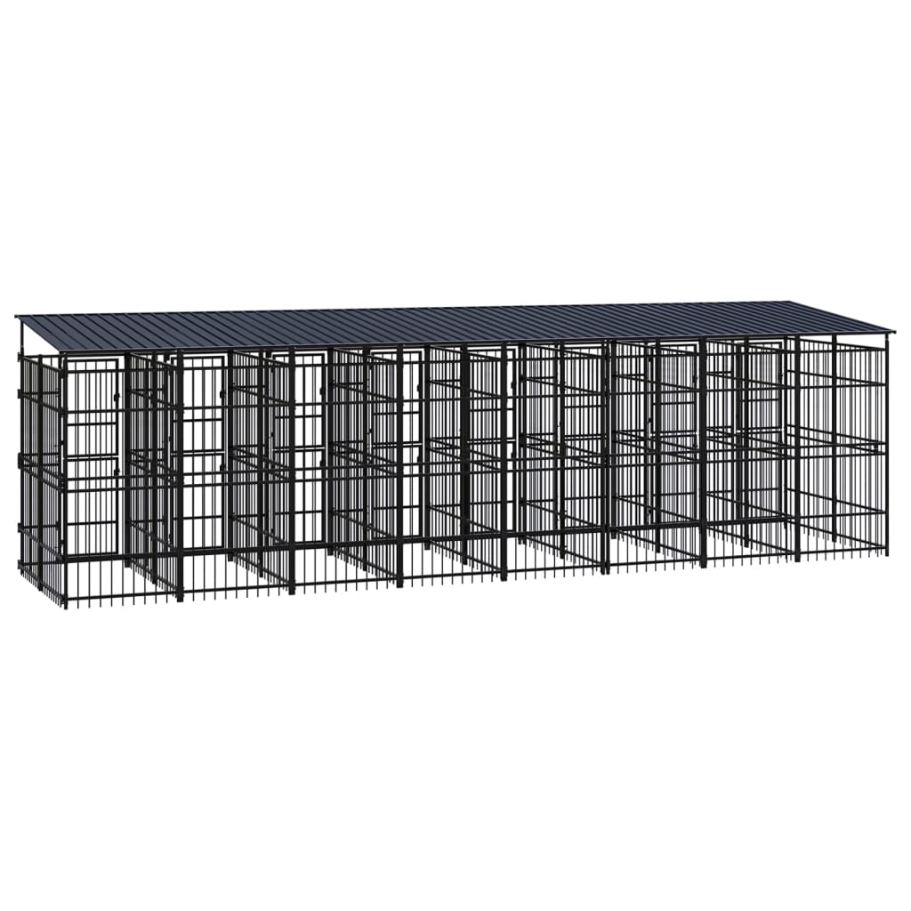 vidaXL Padoc pentru câini de exterior cu acoperiș, 14,75 m², oțel