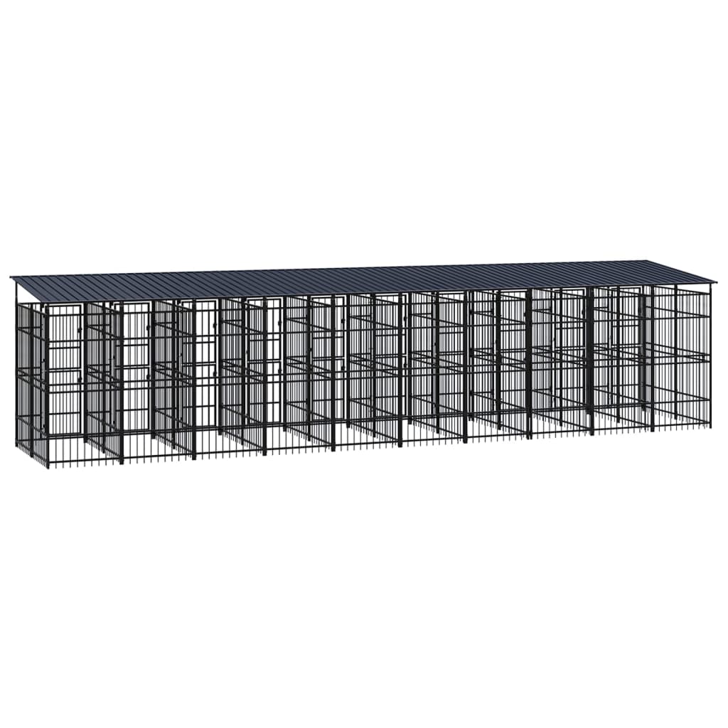 vidaXL Padoc pentru câini de exterior cu acoperiș, 18,43 m², oțel vidaXL Padoc pentru câini de exterior cu acoperiș, 18,43 m², oțel