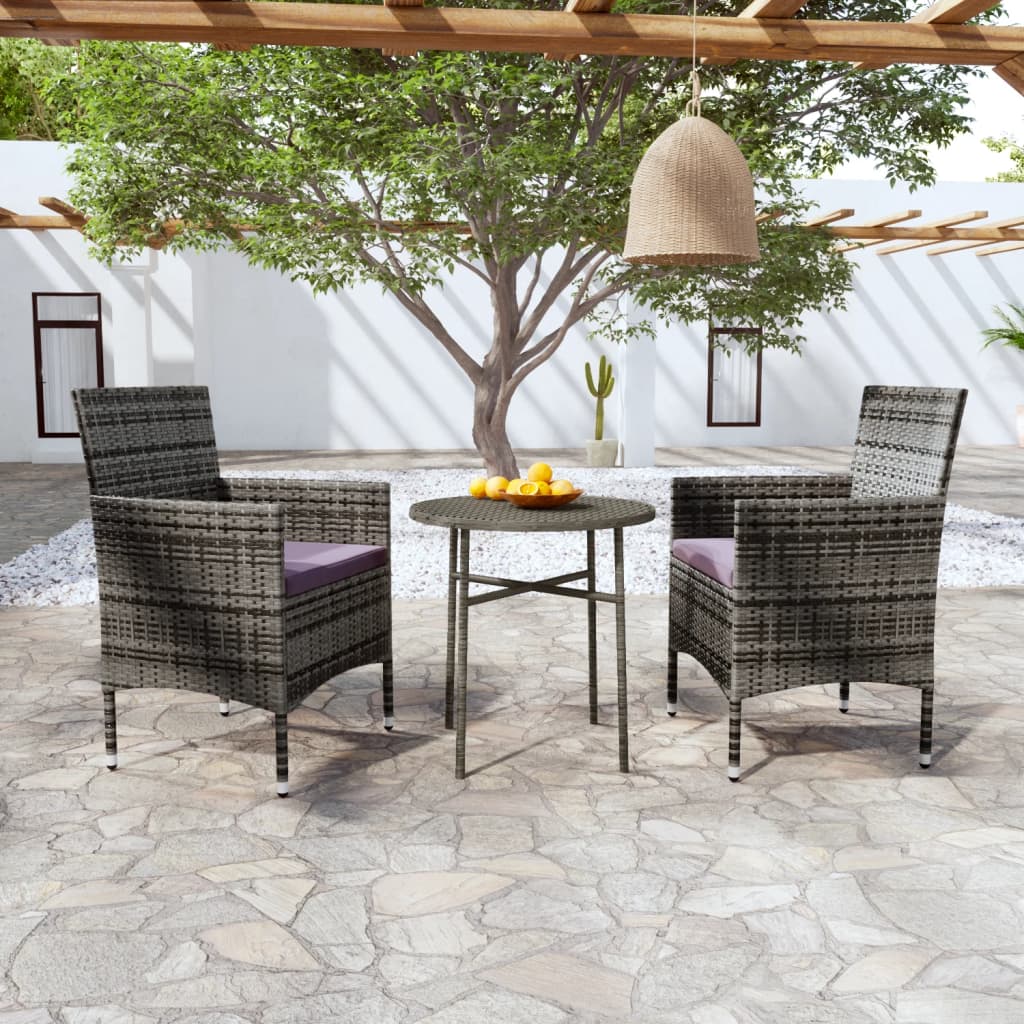 vidaXL Set mobilier de grădină, 3 piese, gri, poliratan vidaXL Set mobilier de grădină, 3 piese, gri, poliratan