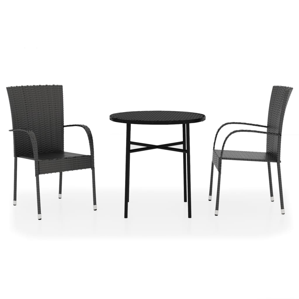 vidaXL Set mobilier de grădină, 3 piese, negru, poliratan vidaXL Set mobilier de grădină, 3 piese, negru, poliratan