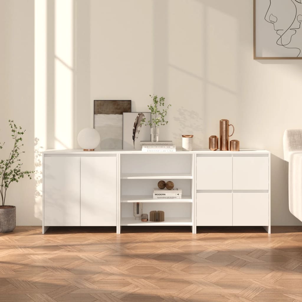 vidaXL Servantă, alb, 3 piese, lemn prelucrat vidaXL Servantă, alb, 3 piese, lemn prelucrat