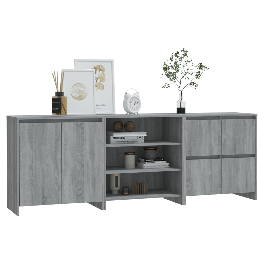 vidaXL Servantă, 3 piese, sonoma gri, lemn prelucrat vidaXL Servantă, 3 piese, sonoma gri, lemn prelucrat