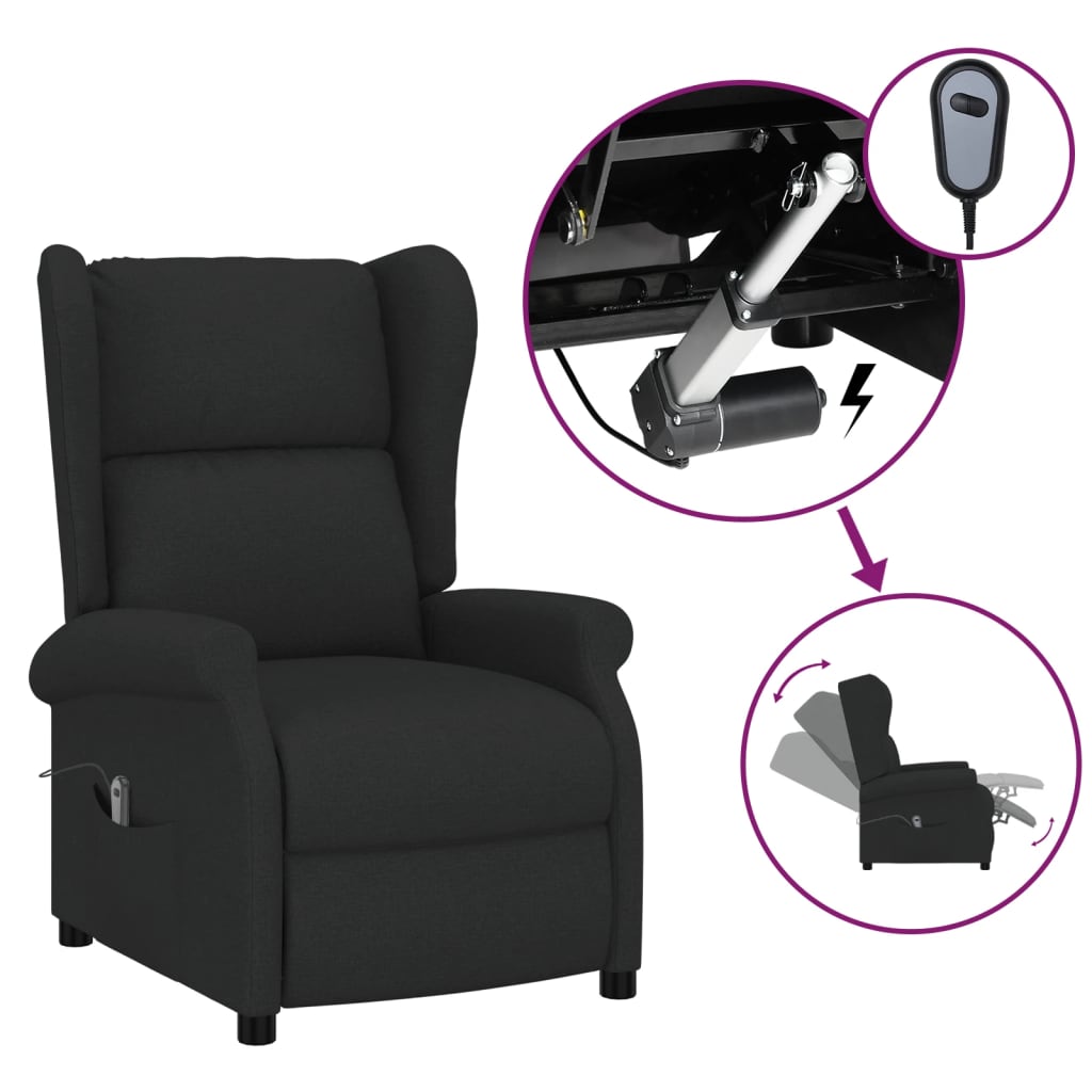 vidaXL Fotoliu rabatabil cu spătar aripi, negru, textil