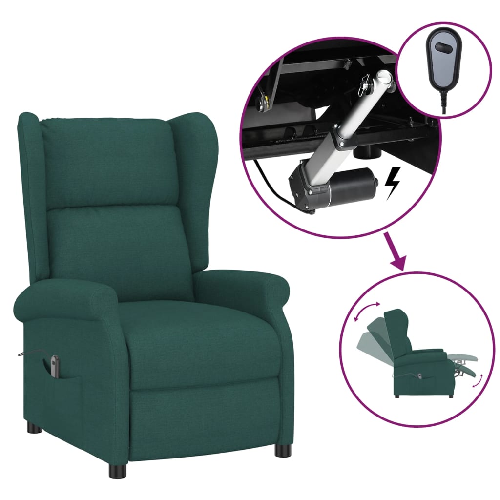 vidaXL Fotoliu rabatabil electric cu spătar aripi, verde închis,textil