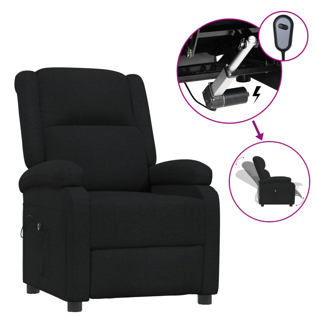 vidaXL Fotoliu rabatabil electric, negru, material textil