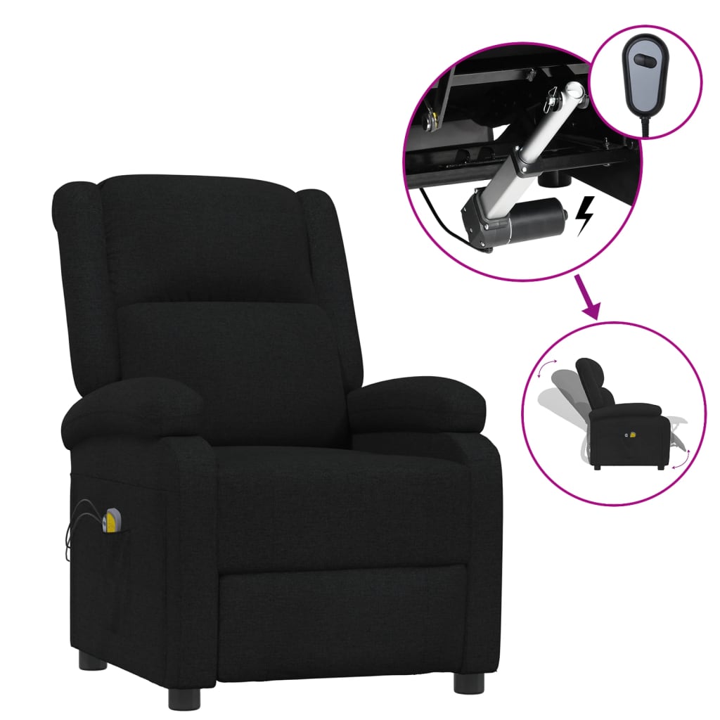 vidaXL Fotoliu de masaj electric rabatabil, negru, textil vidaXL Fotoliu de masaj electric rabatabil, negru, textil
