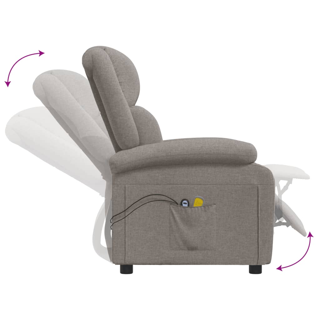 vidaXL Fotoliu de masaj electric rabatabil, gri taupe, textil vidaXL Fotoliu de masaj electric rabatabil, gri taupe, textil
