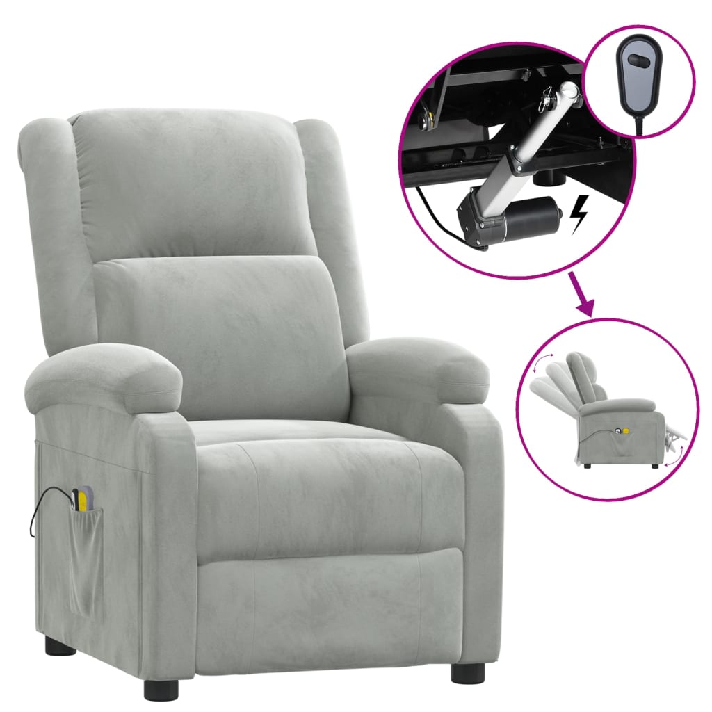 vidaXL Fotoliu de masaj electric, gri deschis, catifea vidaXL Fotoliu de masaj electric, gri deschis, catifea