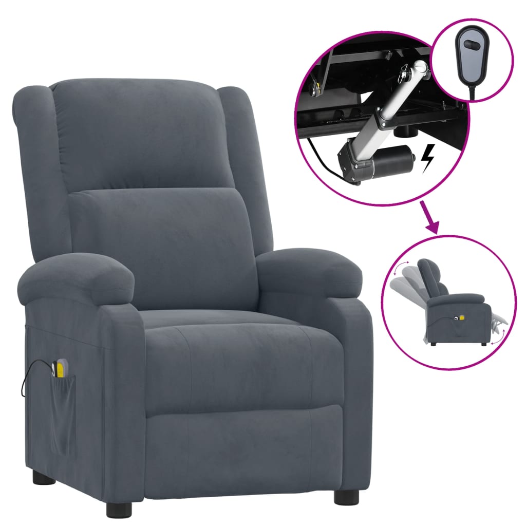 vidaXL Fotoliu de masaj electric, gri închis, catifea vidaXL Fotoliu de masaj electric, gri închis, catifea