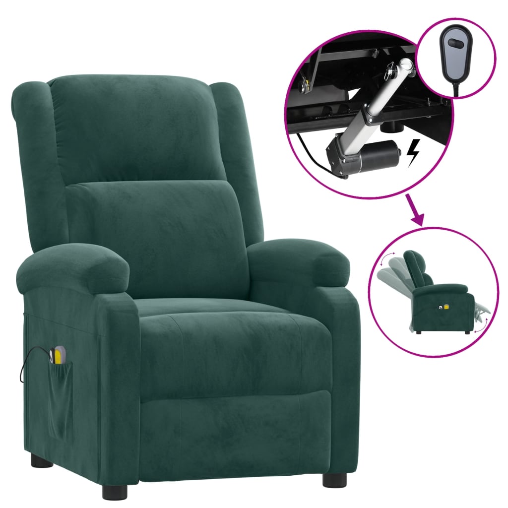vidaXL Fotoliu de masaj electric, verde închis, catifea vidaXL Fotoliu de masaj electric, verde închis, catifea