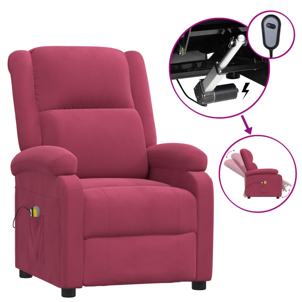 vidaXL Fotoliu de masaj electric, roșu vin, catifea vidaXL Fotoliu de masaj electric, roșu vin, catifea