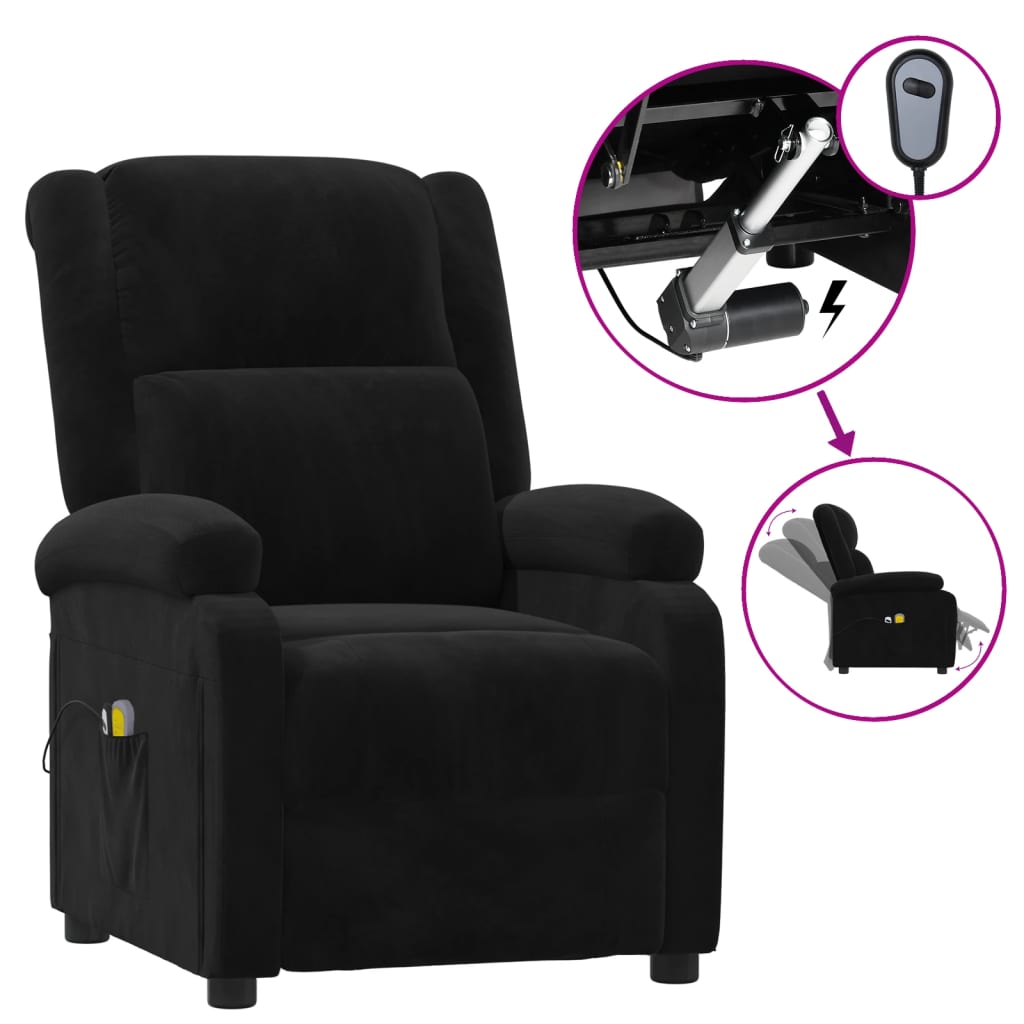vidaXL Fotoliu de masaj electric, negru, catifea vidaXL Fotoliu de masaj electric, negru, catifea