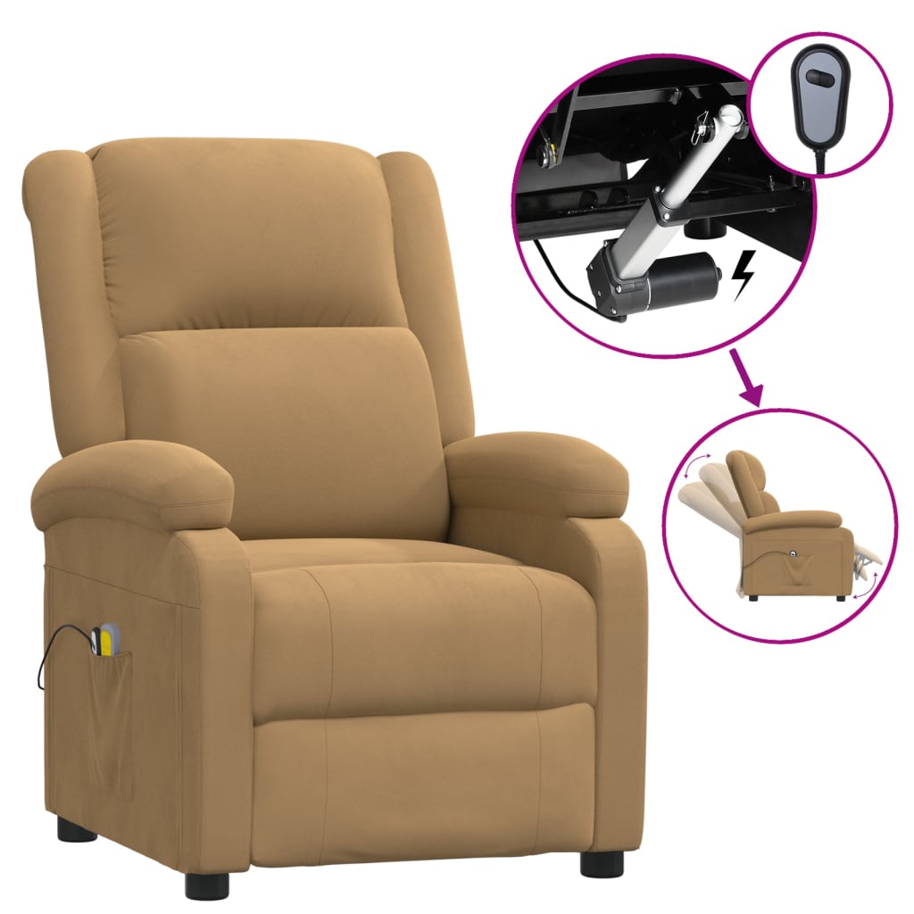 vidaXL Fotoliu de masaj electric, maro, catifea