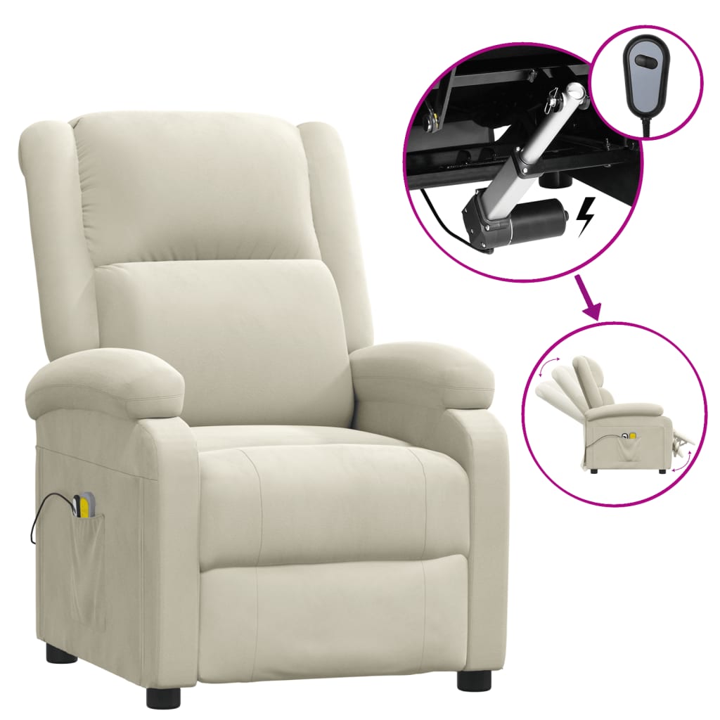 vidaXL Fotoliu de masaj electric, crem, catifea vidaXL Fotoliu de masaj electric, crem, catifea
