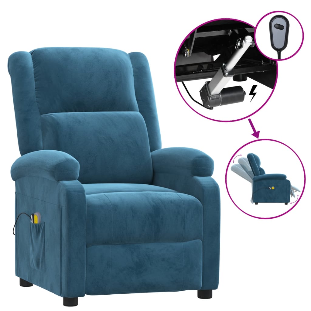 vidaXL Fotoliu de masaj electric, albastru, catifea vidaXL Fotoliu de masaj electric, albastru, catifea