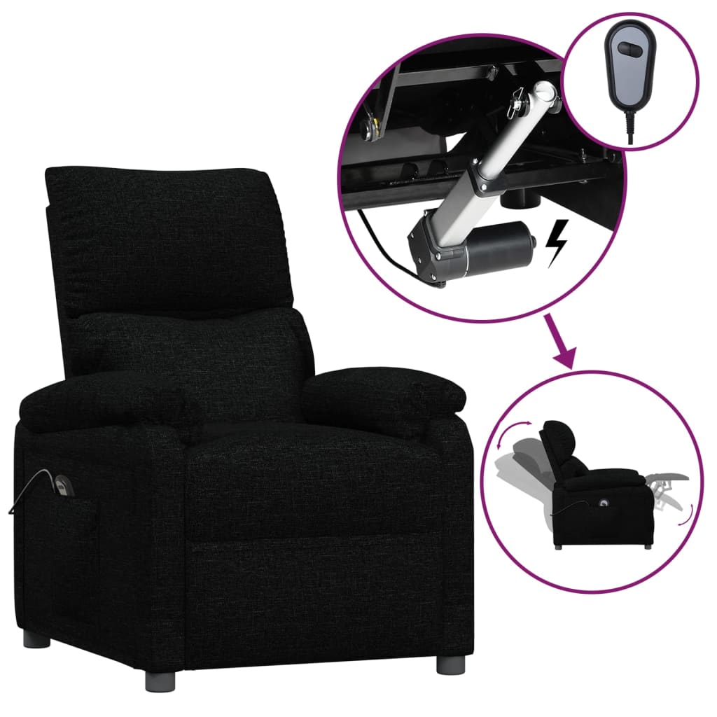 vidaXL Fotoliu rabatabil electric, negru, material textil