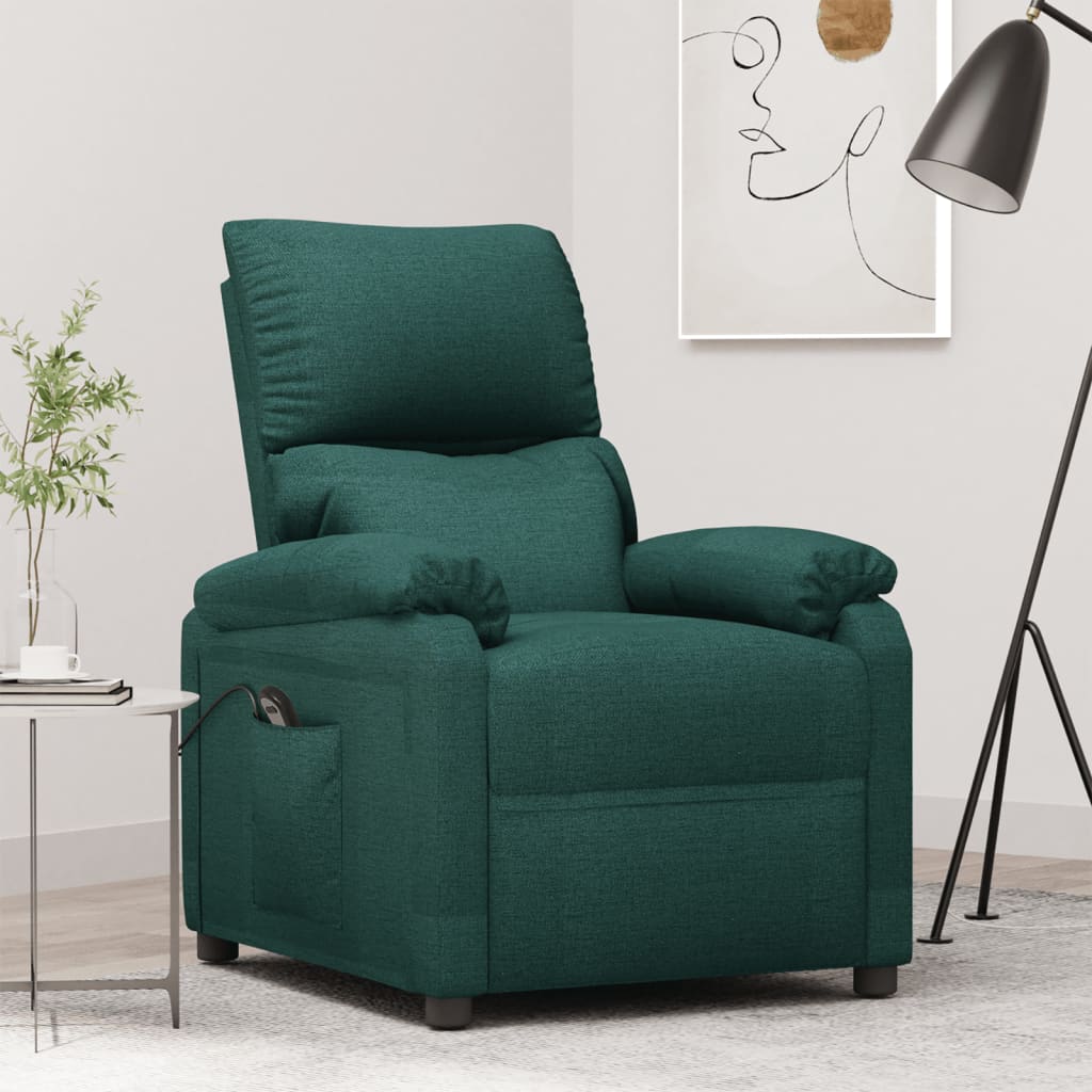 vidaXL Fotoliu rabatabil electric, verde închis, material textil vidaXL Fotoliu rabatabil electric, verde închis, material textil