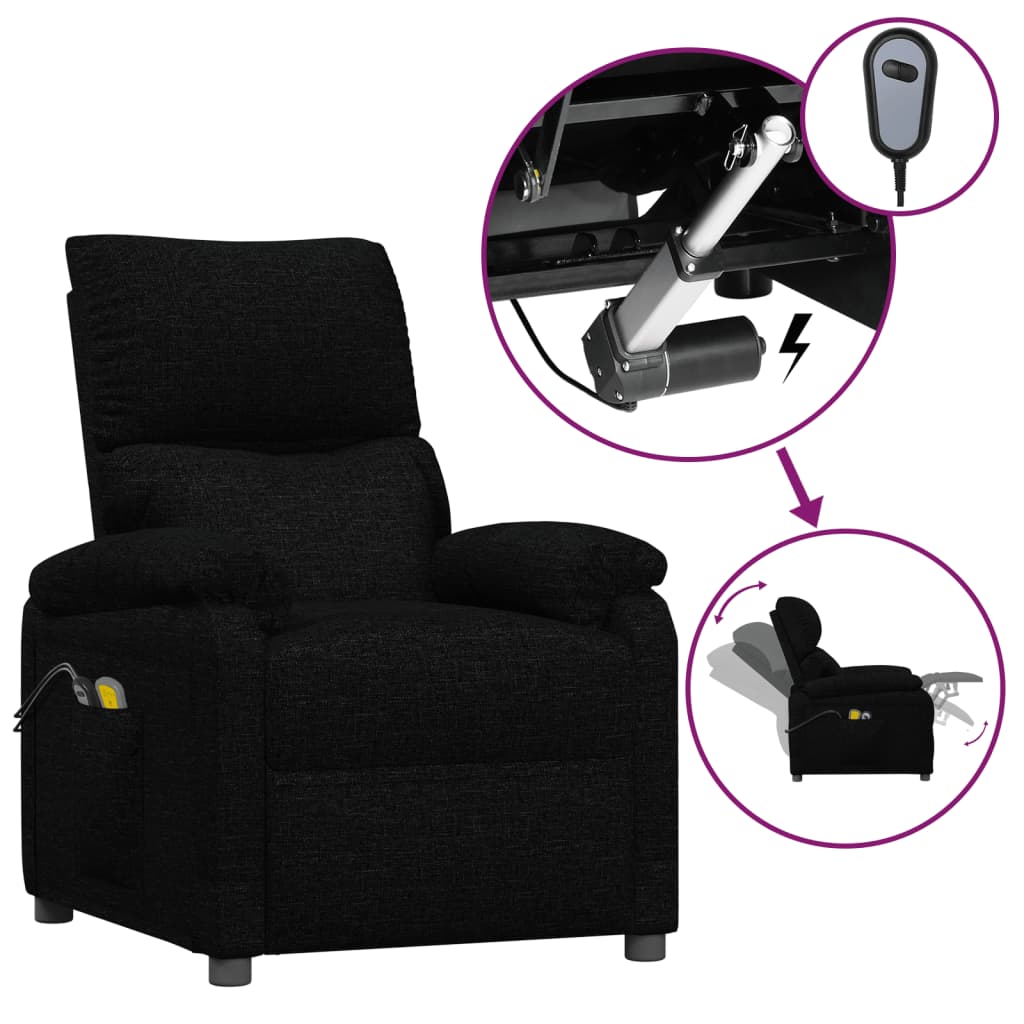 vidaXL Fotoliu de masaj electric rabatabil, negru, textil vidaXL Fotoliu de masaj electric rabatabil, negru, textil