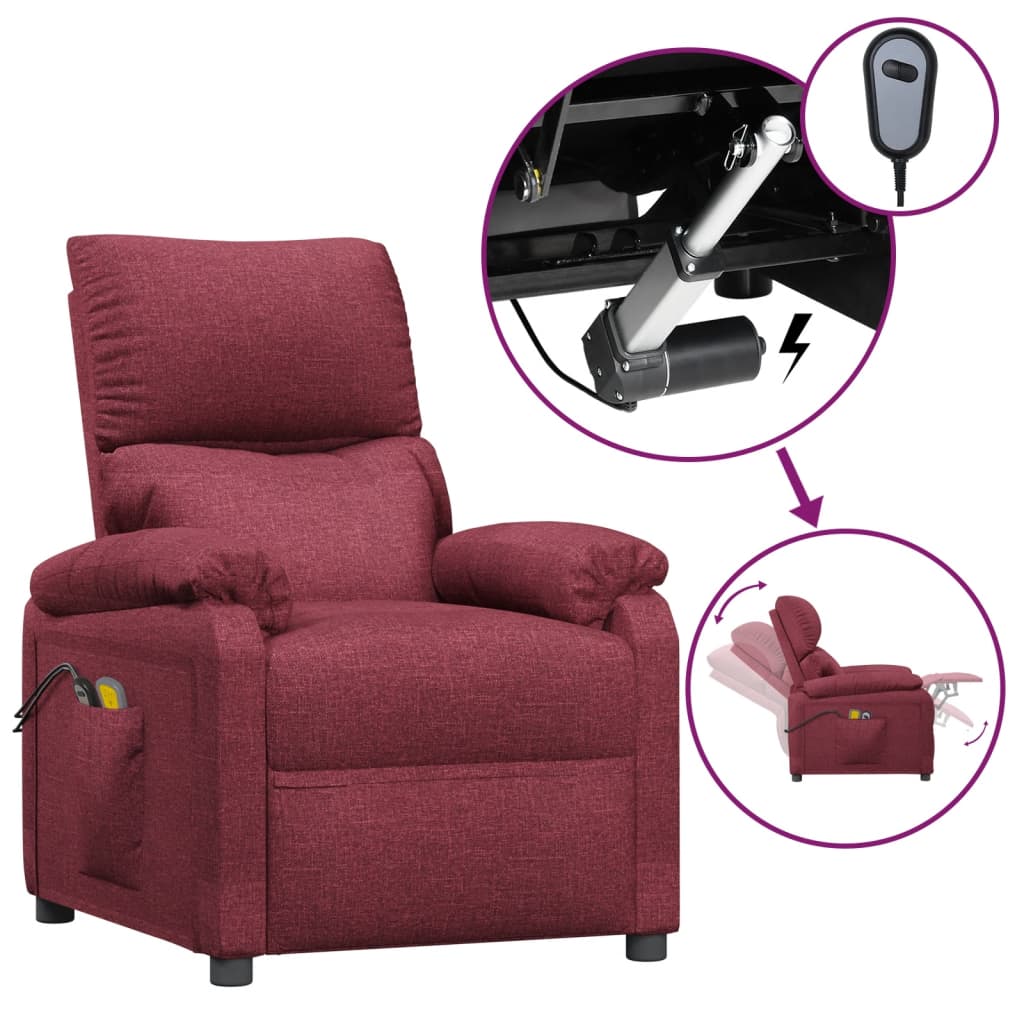 vidaXL Fotoliu de masaj electric rabatabil, roșu vin, textil