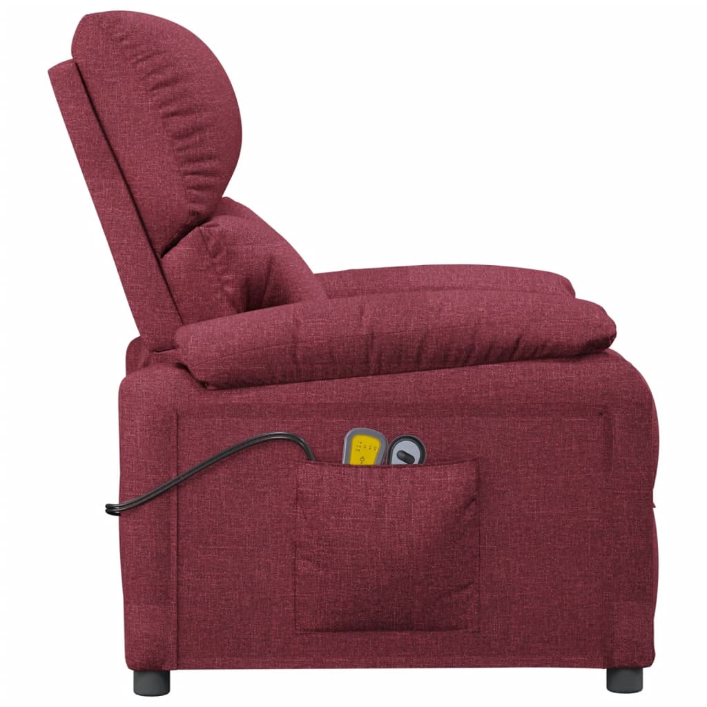 vidaXL Fotoliu de masaj electric rabatabil, roșu vin, textil