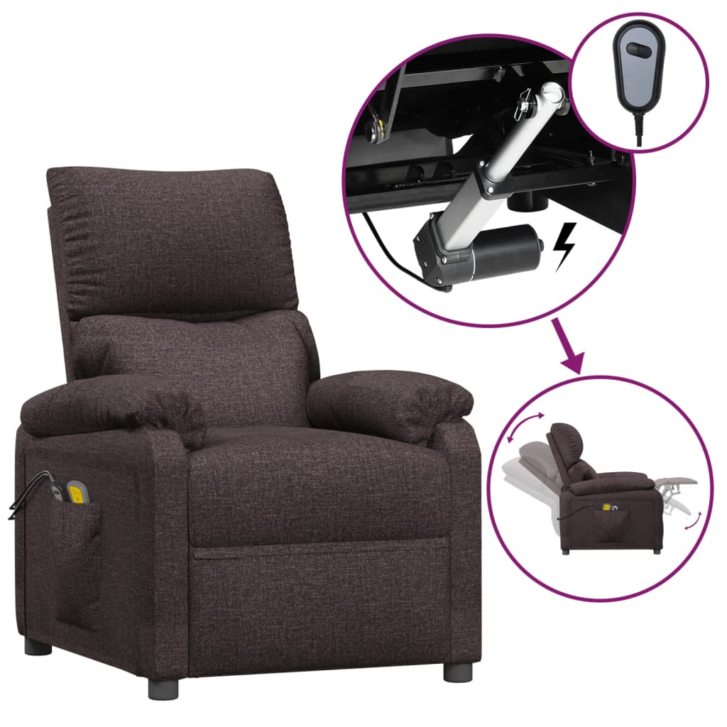 vidaXL Fotoliu de masaj electric, maro închis, material textil vidaXL Fotoliu de masaj electric, maro închis, material textil
