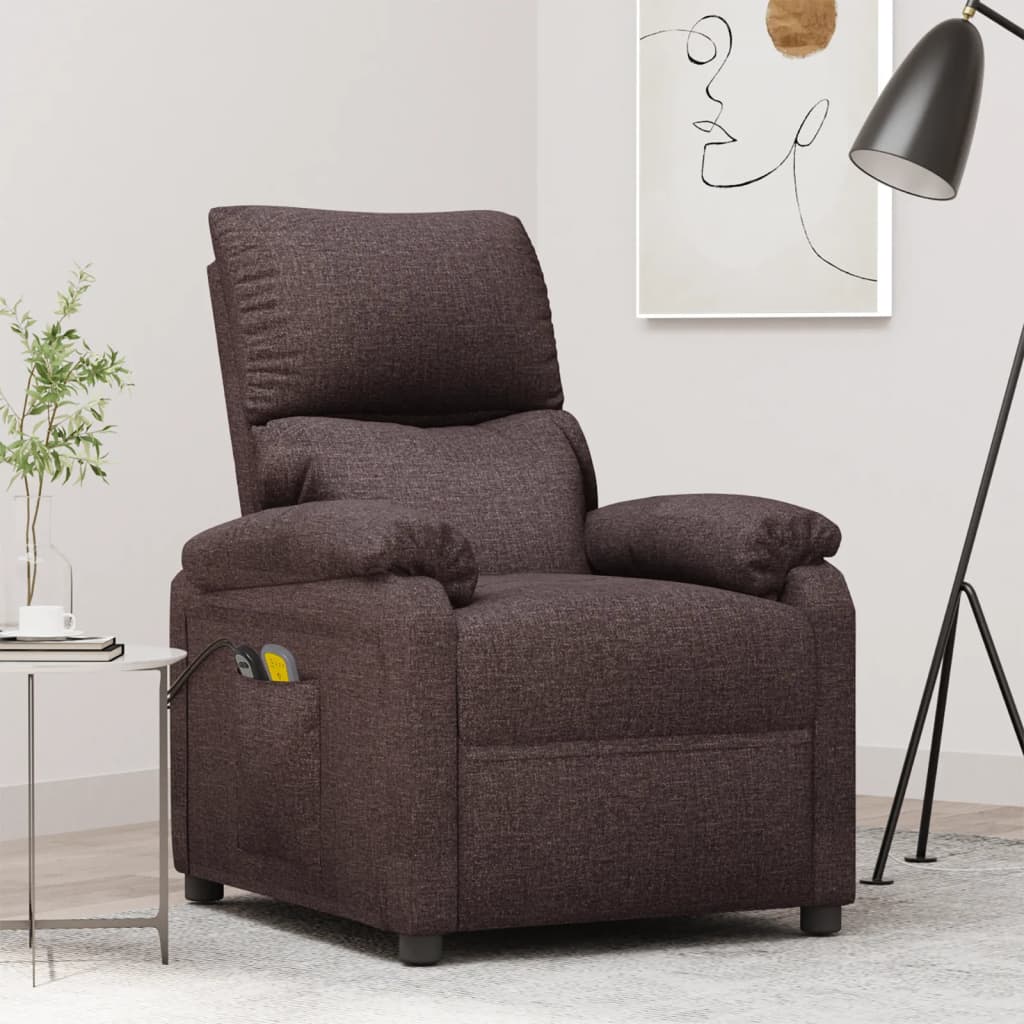 vidaXL Fotoliu de masaj electric, maro închis, material textil vidaXL Fotoliu de masaj electric, maro închis, material textil
