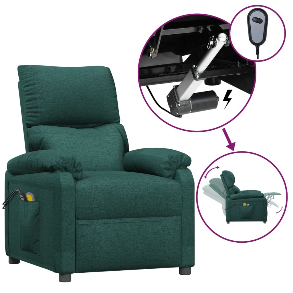 vidaXL Fotoliu de masaj electric, verde închis, material textil