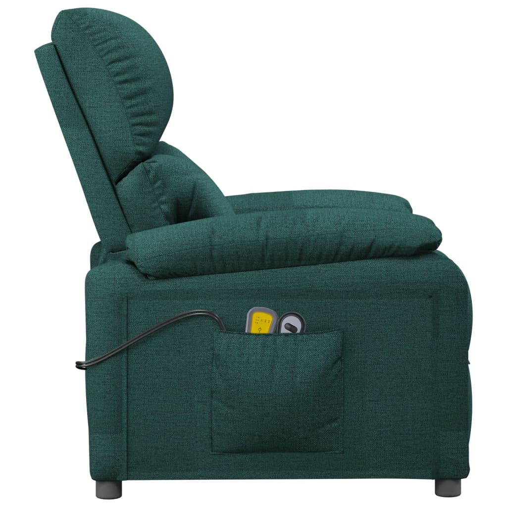 vidaXL Fotoliu de masaj electric, verde închis, material textil
